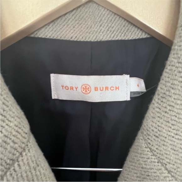 Tory Burch Coat - Blue & Tan Striped Double Breasted Pea Coat Style - Size 4 - Picture 2 of 4